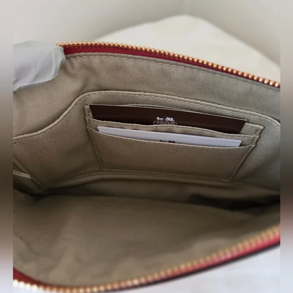 COACH NY Leather Zippered Pouch Clutch Tablet Sleeve Scarlet Red NWT - Picture 5 of 15
